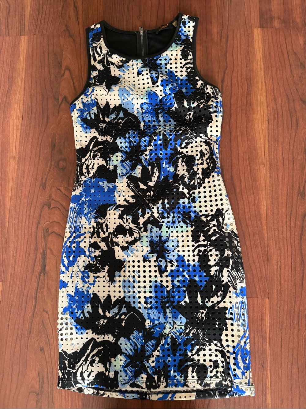 Dex Blue Black Floral Sleeveless Mini Dress